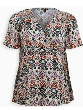 Torrid Sz 1 EUC Boho Ikat Wrap Top with Tie